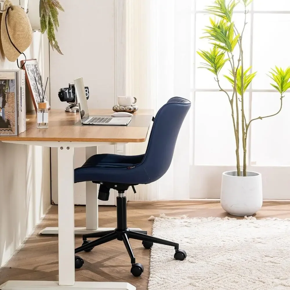 Modern Office Chair Armless, Swivel, Rocking, Wheels, Adjustable, Faux Leather